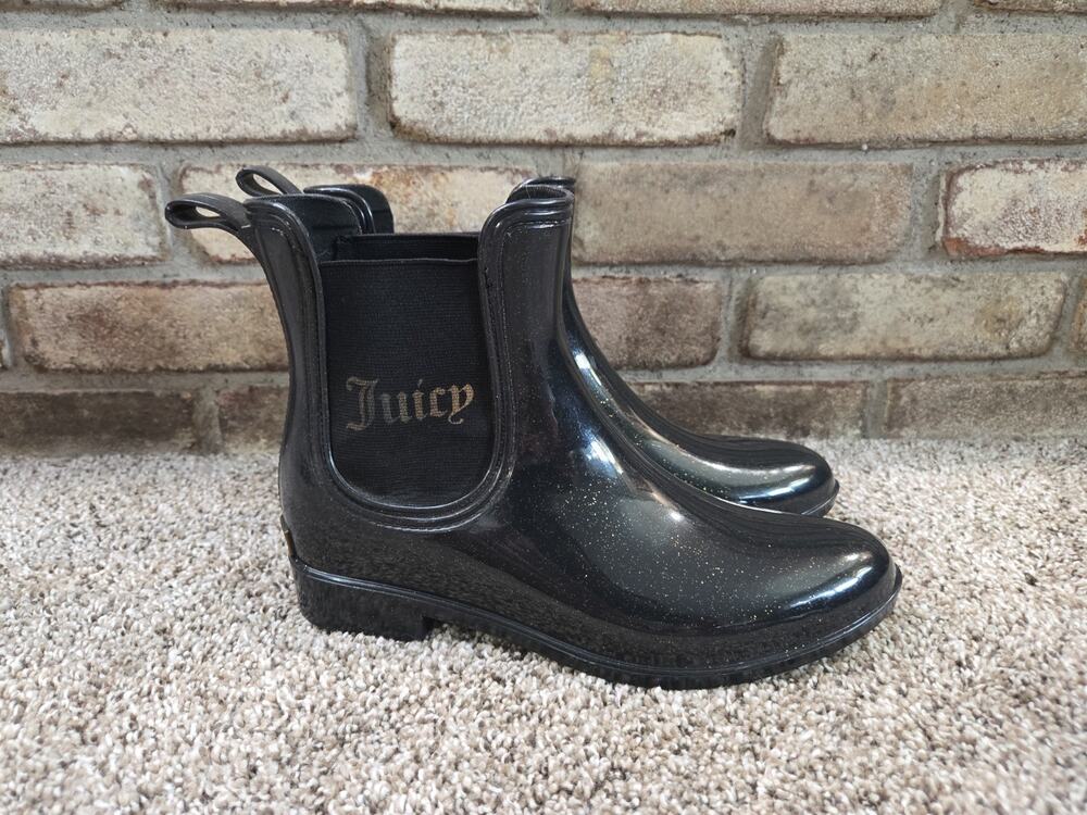 Juicy Couture Glitter Chelsea Ankle Rain Boots Womans Sz 7 Y2K Utility Festival